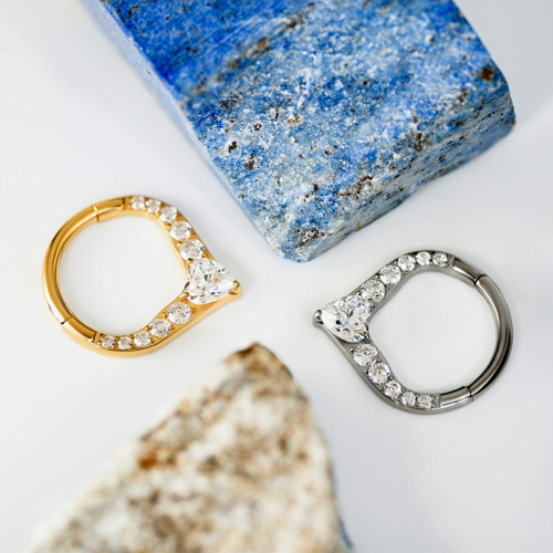 Кольцо-кликер Капелька Сердца Gold 1.2 мм (16G) фото 3